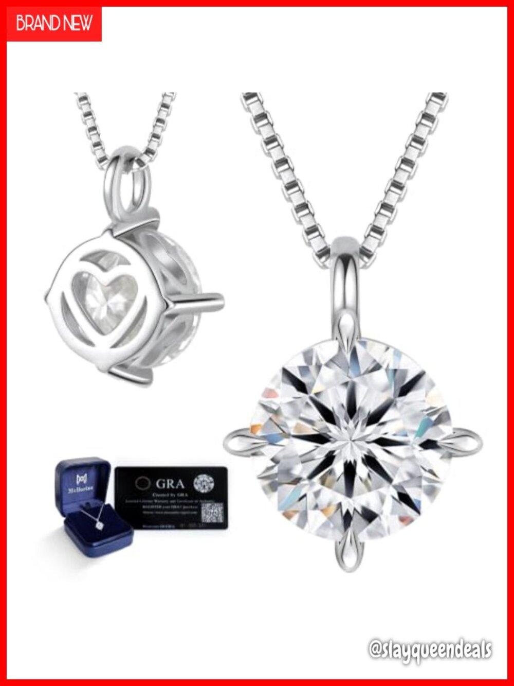 Moissanite Solitaire Necklace 925 Silver 14K Gold Plated 1-3CT